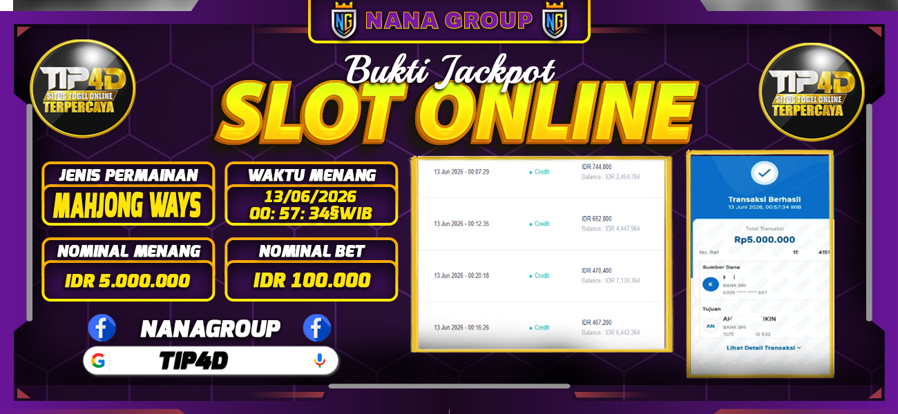 Bukti Kemenangan Besar Dibayar lunas Member TIP4D RP 5.000.000, 13 Juni 2026