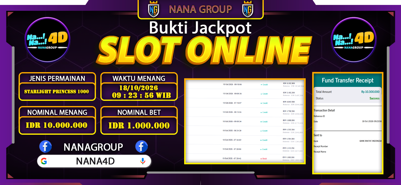 Bukti Kemenangan Besar Dibayar lunas Member NANA4D RP 10.300.000, 18 Oktober 2026