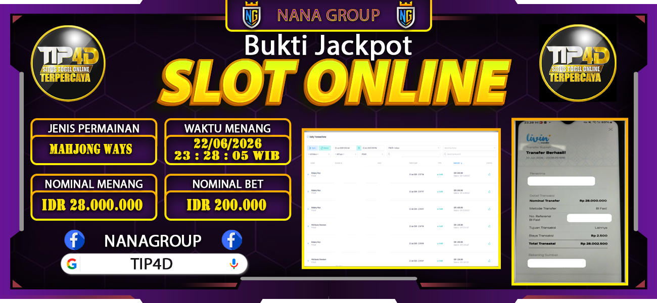 Bukti Kemenangan Besar Dibayar lunas Member TIP4D RP 28.000.000, 22 Juni 2026