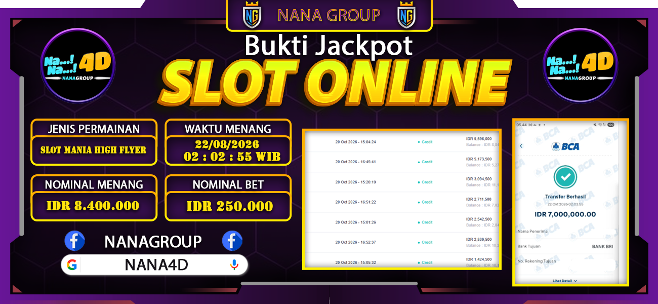 Bukti Kemenangan Besar Dibayar lunas Member NANA4D RP 7.000.000, 22 Oktober 2026