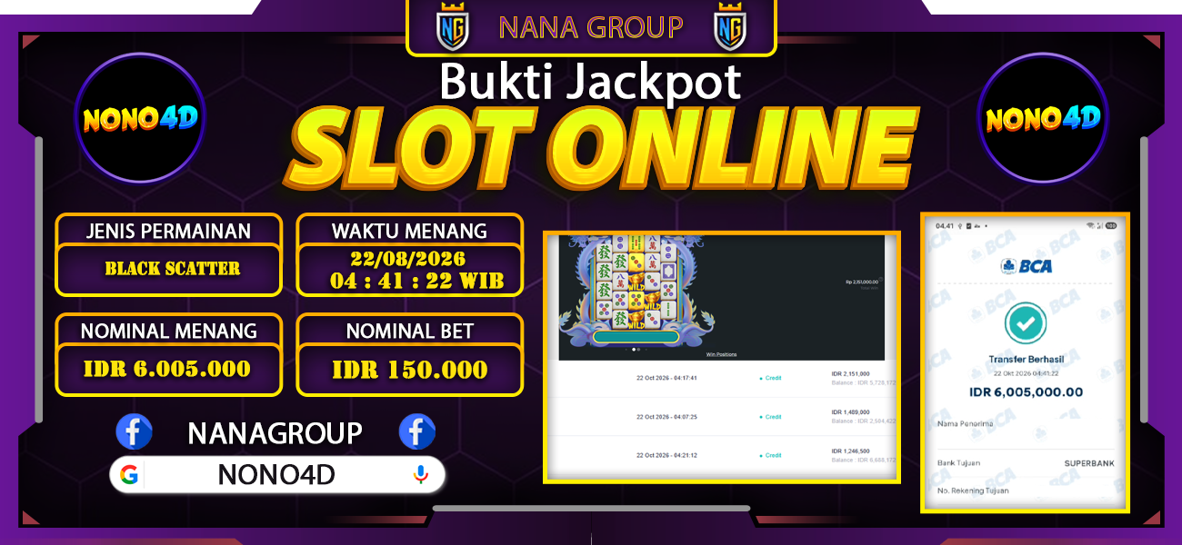 Bukti Kemenangan Besar Dibayar lunas Member NONO4D RP 6.005.000, 22 Oktober 2026