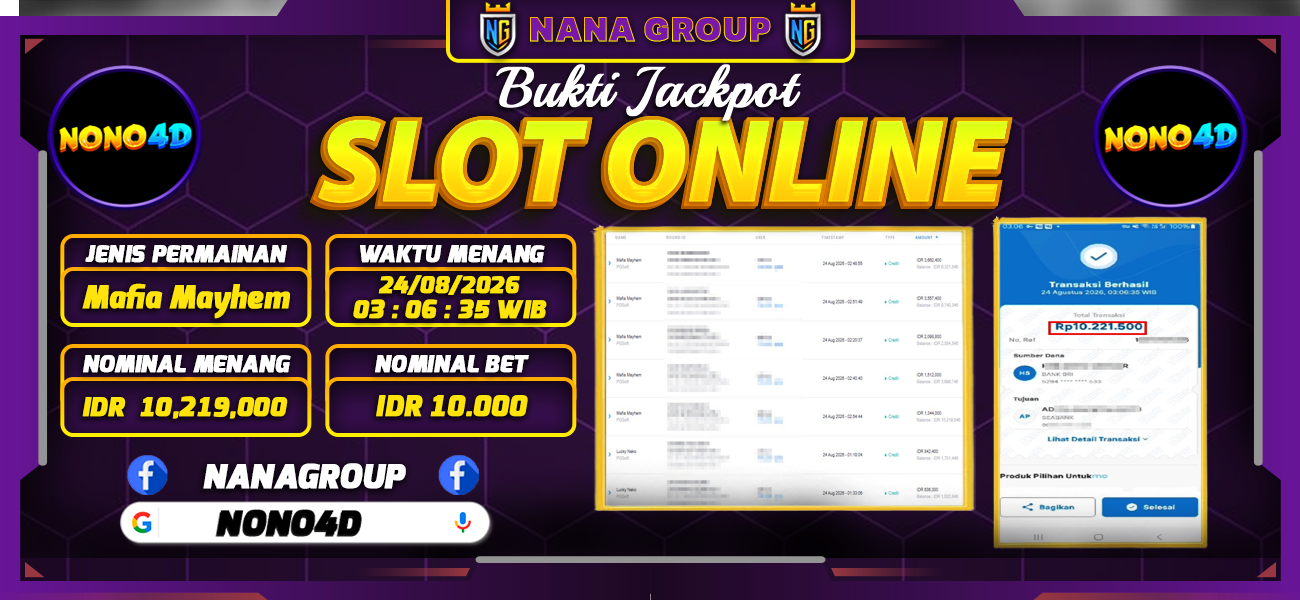 Bukti Kemenangan Besar Dibayar lunas Member NONO4D RP 10.219.000, 24 Agustus 2026