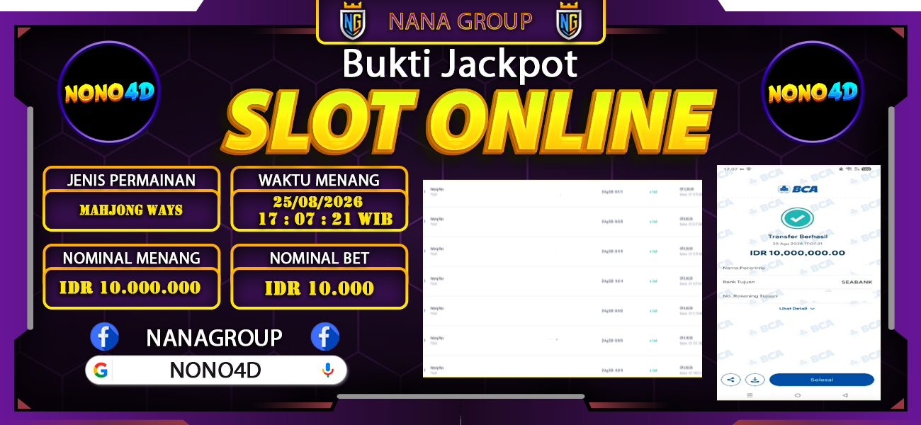 Bukti Kemenangan Besar Dibayar lunas Member NONO4D RP 10.000.000, 25 Agustus 2026