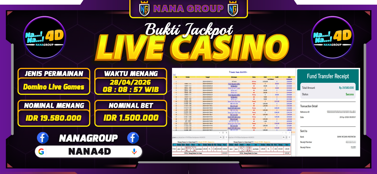 Bukti Kemenangan Besar Dibayar lunas Member NANA4D RP 19.580.000, 28 April 2026