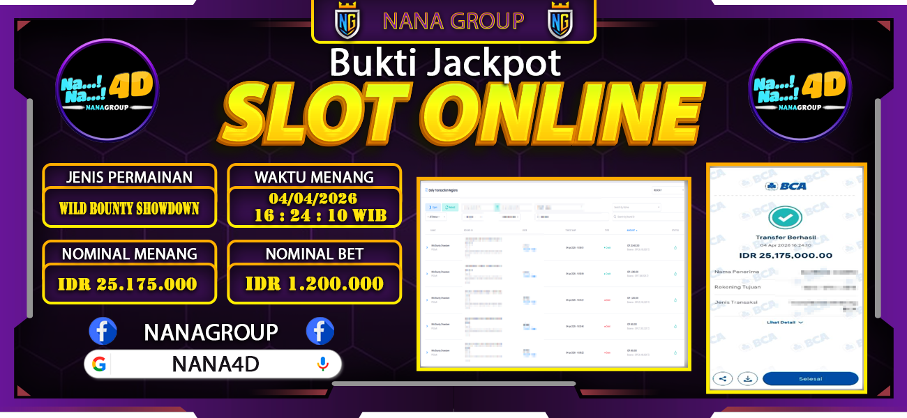 Bukti Kemenangan Besar Dibayar lunas Member NANA4D RP 25.175.000, 4 April 2026